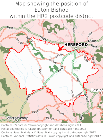 Map showing location of Eaton Bishop within HR2