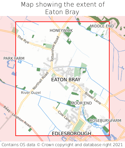 Map showing extent of Eaton Bray as bounding box