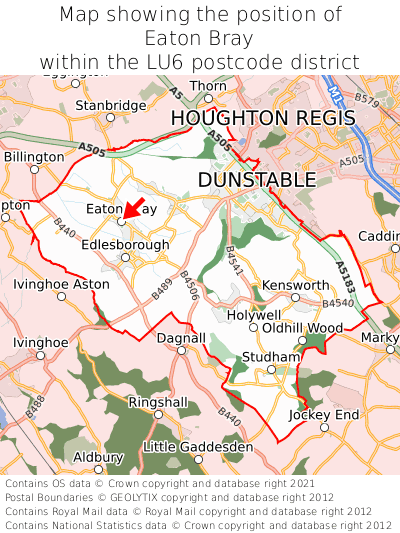 Map showing location of Eaton Bray within LU6