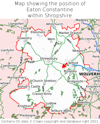 Map showing location of Eaton Constantine within Shropshire
