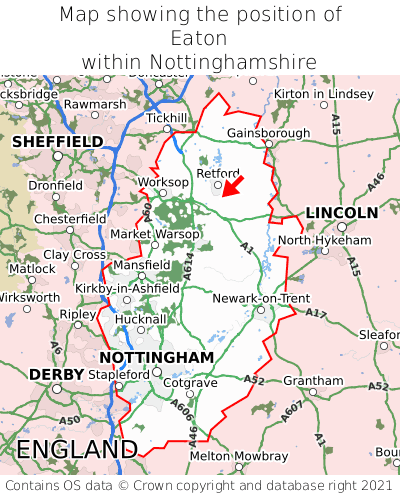 Map showing location of Eaton within Nottinghamshire