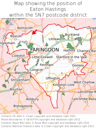 Map showing location of Eaton Hastings within SN7