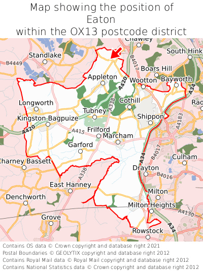 Map showing location of Eaton within OX13