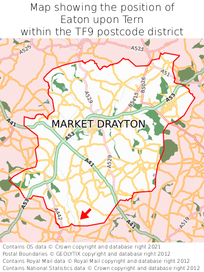 Map showing location of Eaton upon Tern within TF9