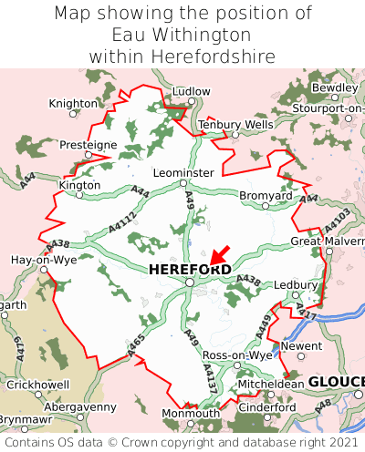 Map showing location of Eau Withington within Herefordshire
