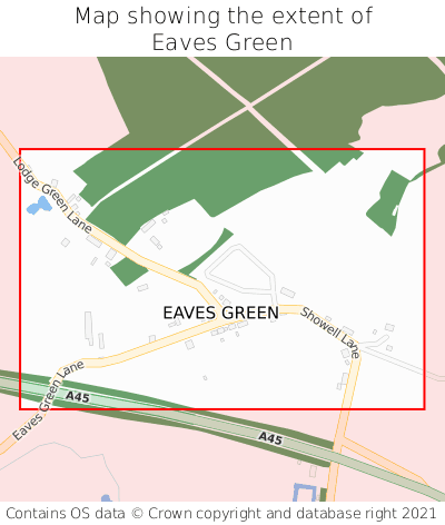 Map showing extent of Eaves Green as bounding box