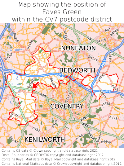 Map showing location of Eaves Green within CV7