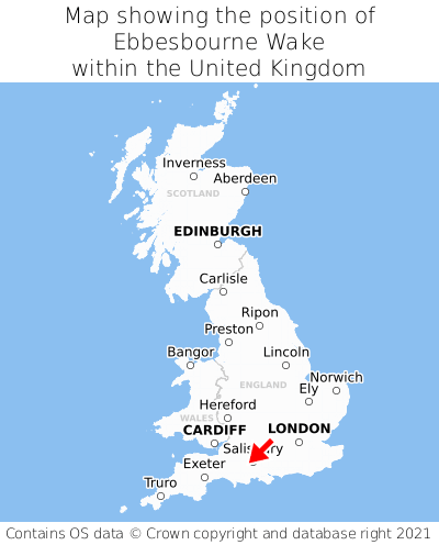 Map showing location of Ebbesbourne Wake within the UK