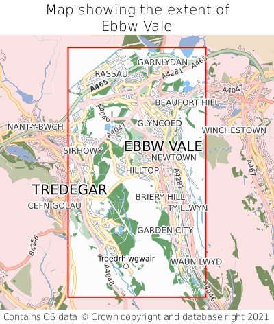 Map showing extent of Ebbw Vale as bounding box