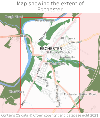 Map showing extent of Ebchester as bounding box