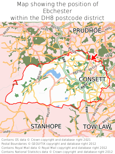 Map showing location of Ebchester within DH8