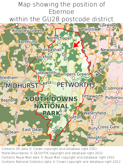 Map showing location of Ebernoe within GU28