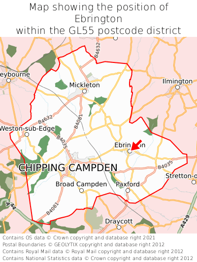 Map showing location of Ebrington within GL55