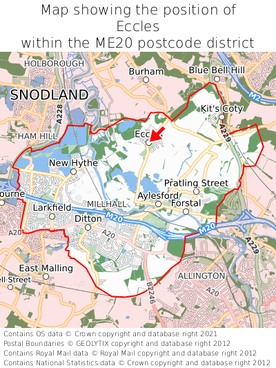 Map showing location of Eccles within ME20