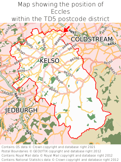 Map showing location of Eccles within TD5