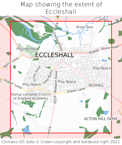 Map showing extent of Eccleshall as bounding box