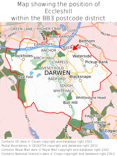 Map showing location of Eccleshill within BB3