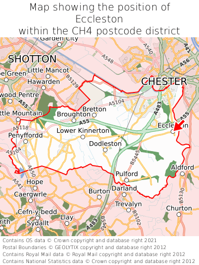 Map showing location of Eccleston within CH4