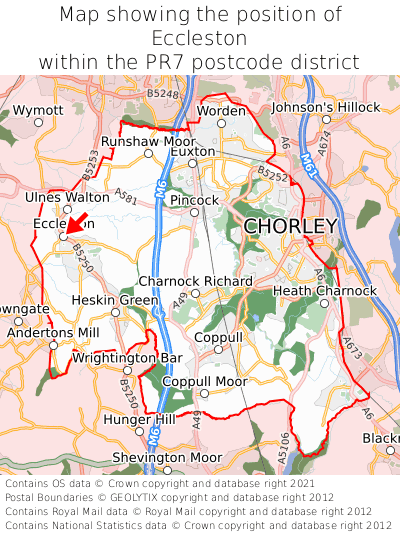 Map showing location of Eccleston within PR7