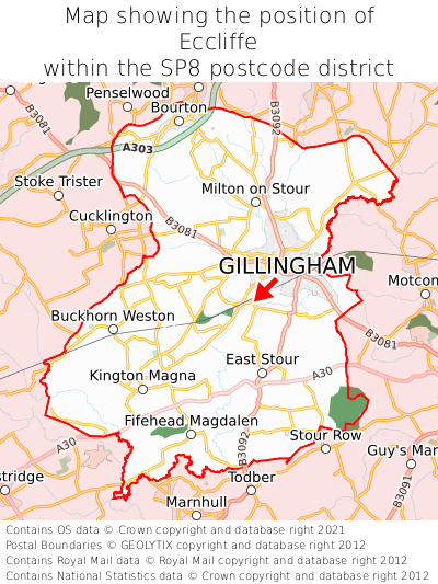 Map showing location of Eccliffe within SP8