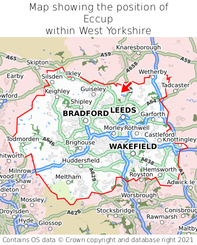 Map showing location of Eccup within West Yorkshire