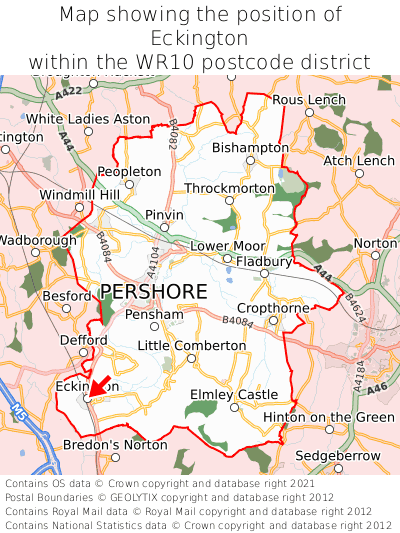 Map showing location of Eckington within WR10