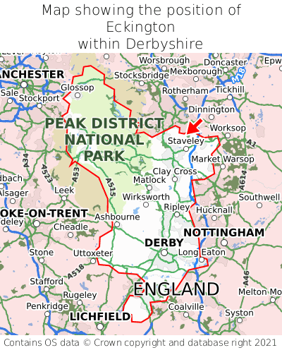 Map showing location of Eckington within Derbyshire