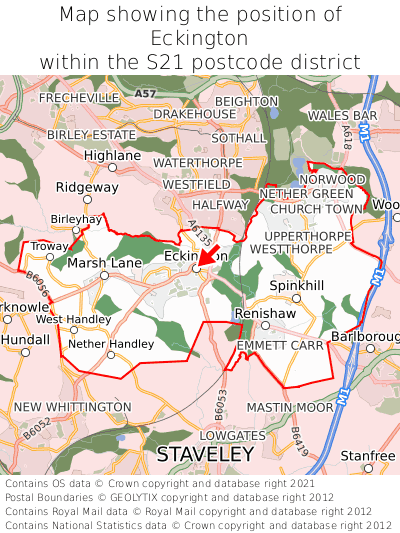 Map showing location of Eckington within S21