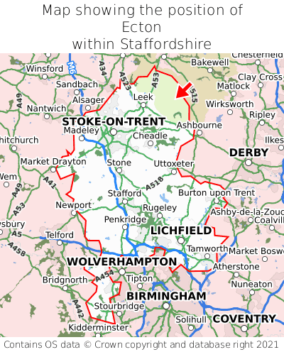 Map showing location of Ecton within Staffordshire