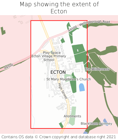 Map showing extent of Ecton as bounding box