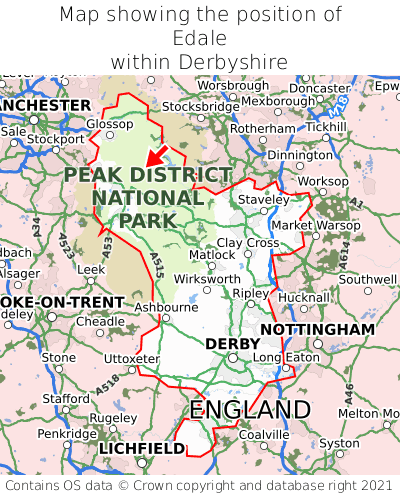 Map showing location of Edale within Derbyshire