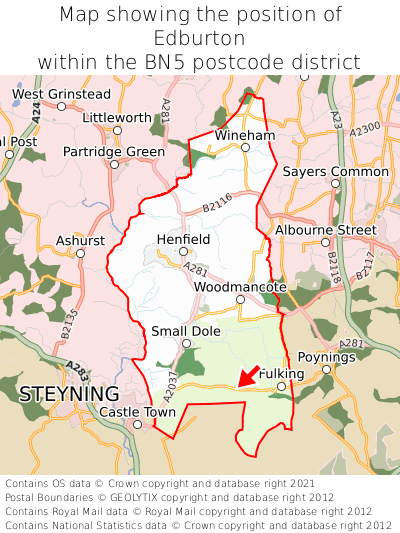 Map showing location of Edburton within BN5