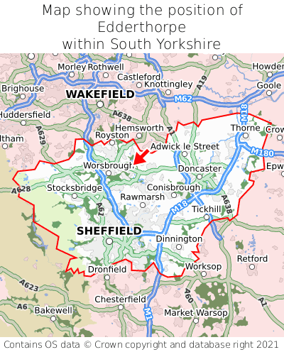 Map showing location of Edderthorpe within South Yorkshire