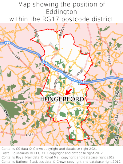 Map showing location of Eddington within RG17