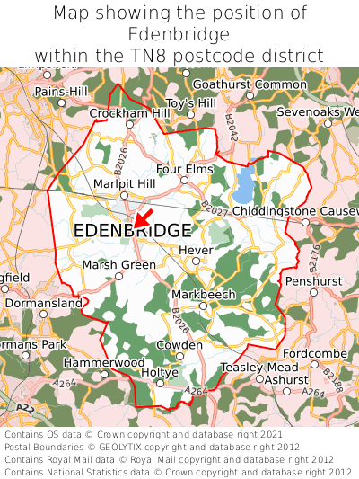 Map showing location of Edenbridge within TN8