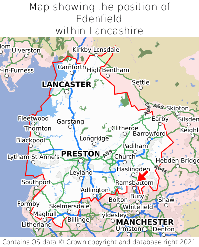 Map showing location of Edenfield within Lancashire