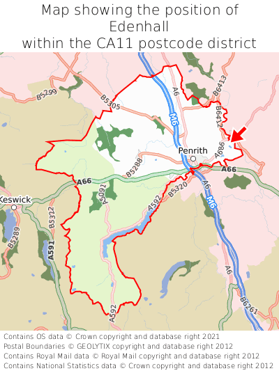 Map showing location of Edenhall within CA11