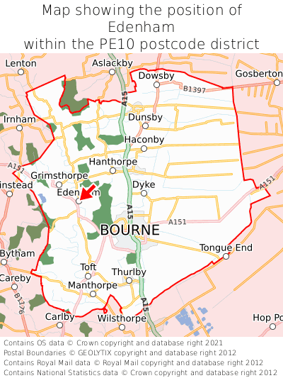 Map showing location of Edenham within PE10