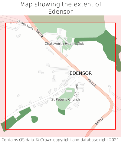Map showing extent of Edensor as bounding box