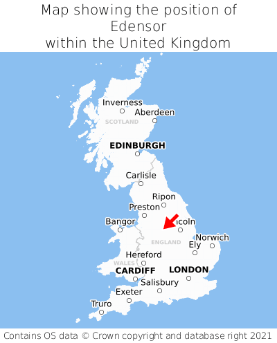 Map showing location of Edensor within the UK