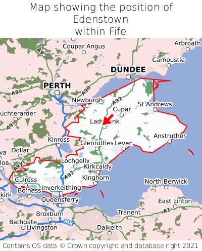 Map showing location of Edenstown within Fife