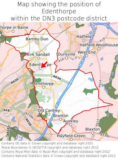 Map showing location of Edenthorpe within DN3