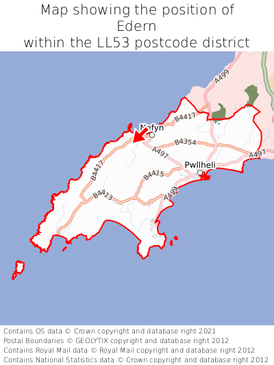 Map showing location of Edern within LL53