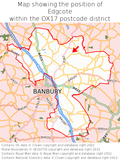 Map showing location of Edgcote within OX17