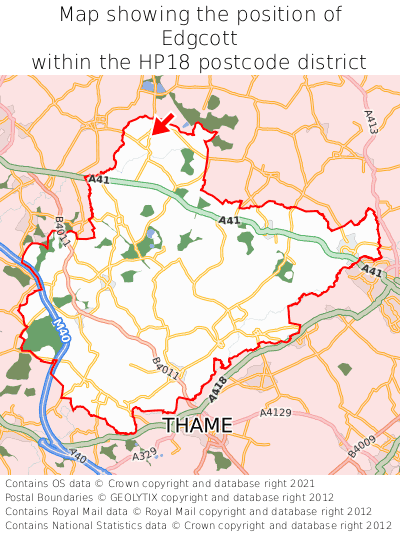 Map showing location of Edgcott within HP18