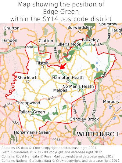 Map showing location of Edge Green within SY14