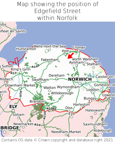Map showing location of Edgefield Street within Norfolk
