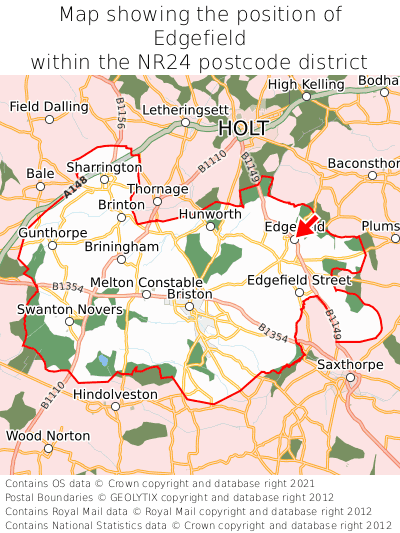 Map showing location of Edgefield within NR24
