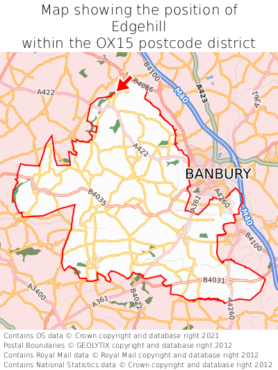 Map showing location of Edgehill within OX15