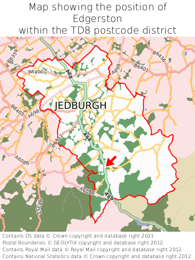 Map showing location of Edgerston within TD8